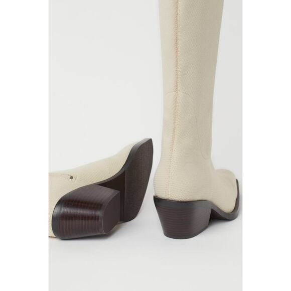 NWT H&M Innovation Co-Exist Story Thigh-High Boots in Cream | Size 6 - Picture 6 of 15